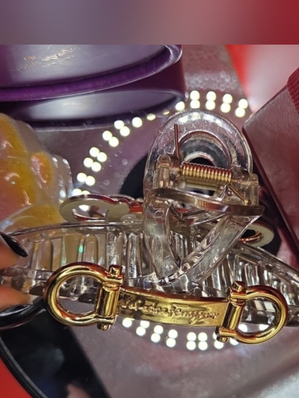 Salvatore Ferragamo Clear And Gold Signature Hair Claw